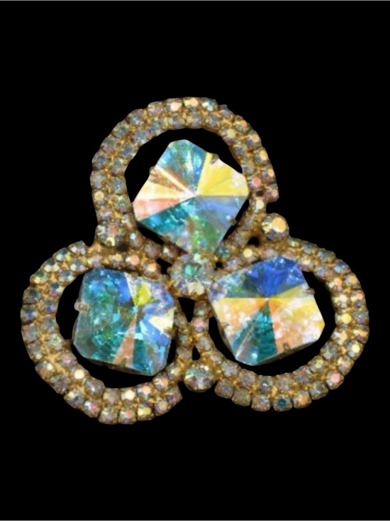 Vintage Jewelry - Vintage Square Rivoli & AB Rhinestone Brooch